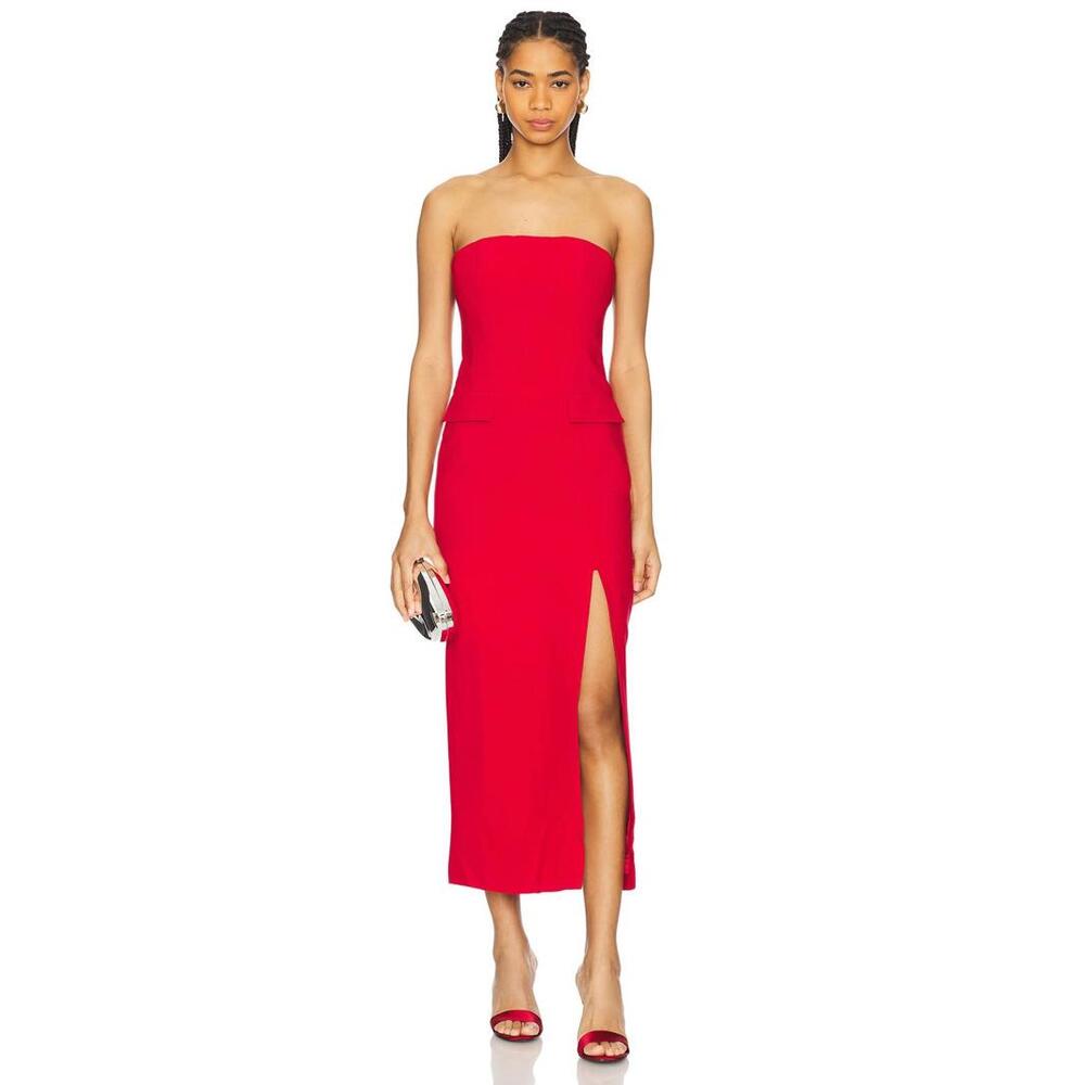 Bardot NIKKI STRAPLESS MIDI DRESS in Deep Red